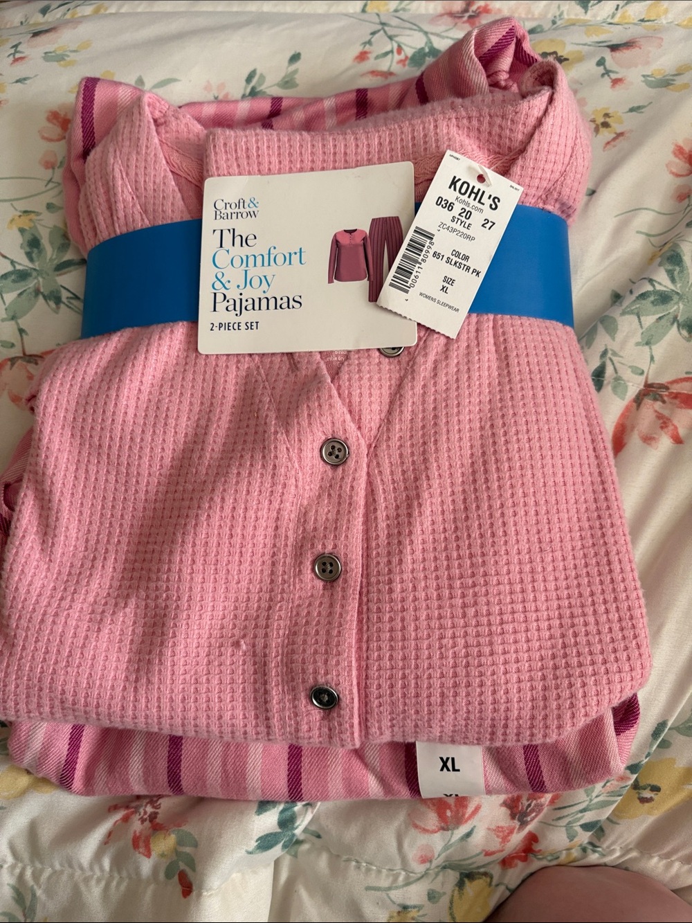 croft & barrow Pink Waffle-Knit 2-Piece Pajama Set